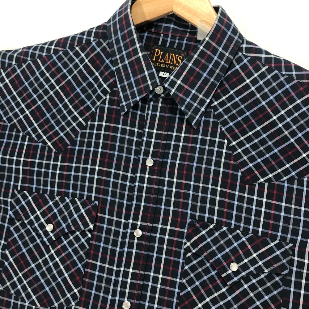 Plains Western Wear Mens Plaid Western Short Sleeve‎ Shirt, Size L